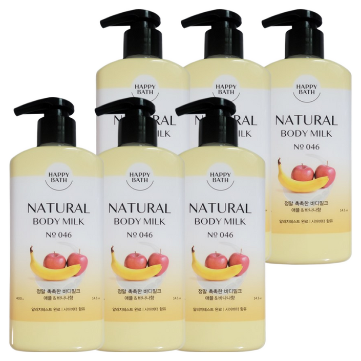 해피바스 정말 촉촉한 바디밀크바디로션 애플  바나나 향, 6개