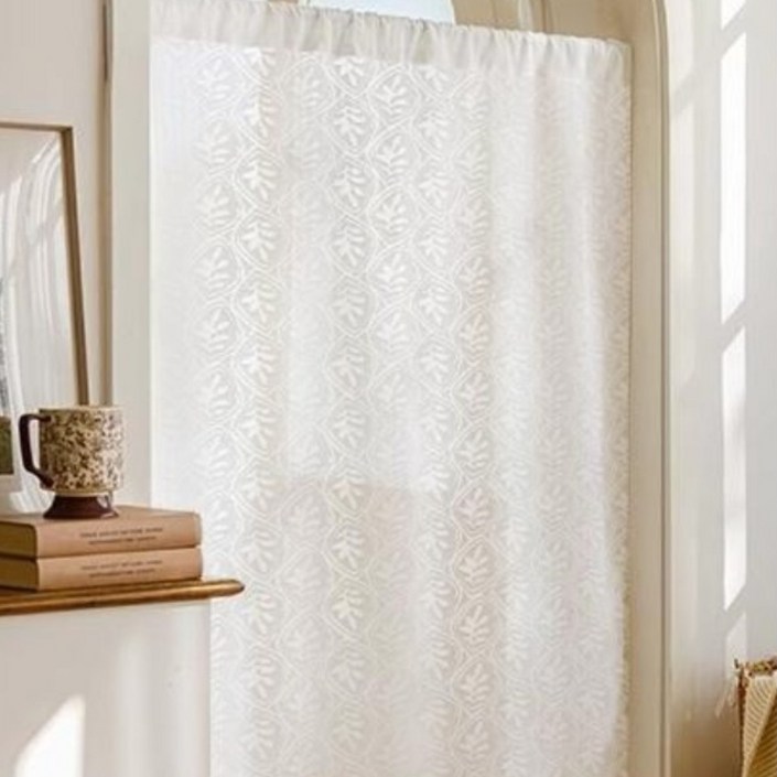 YYT 모던 심플 자수 레이스 커튼, 부드러운 레이스 문발 커튼
