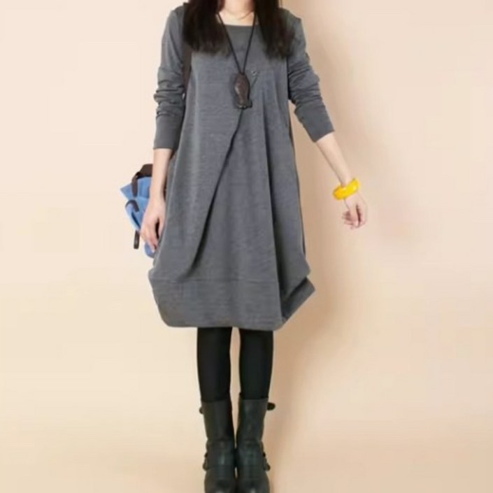 초특가세일 로미홀리 빅사이즈 가을겨울 주름 라운드넥 긴팔 원피스 107