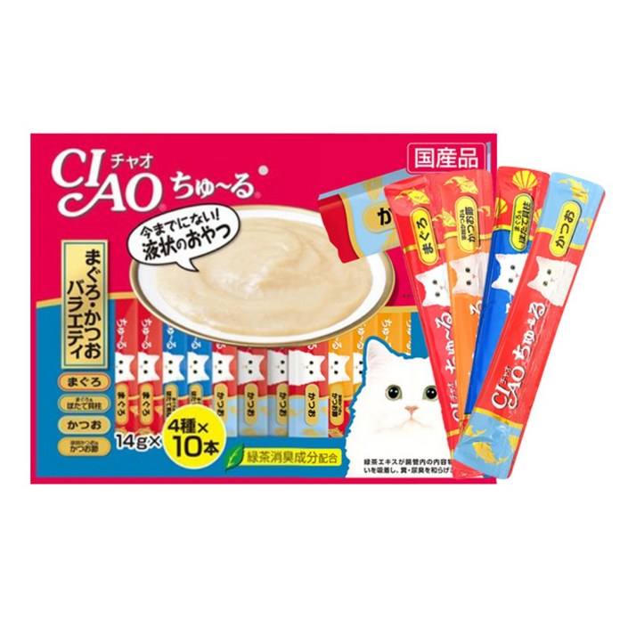 고양이간식 이나바 챠오츄르 참치&가다랑어 버라이어티 40p SC-132, 1개, 14g, 참치+가다랑어 버라이어티 40개입 [sc-132]