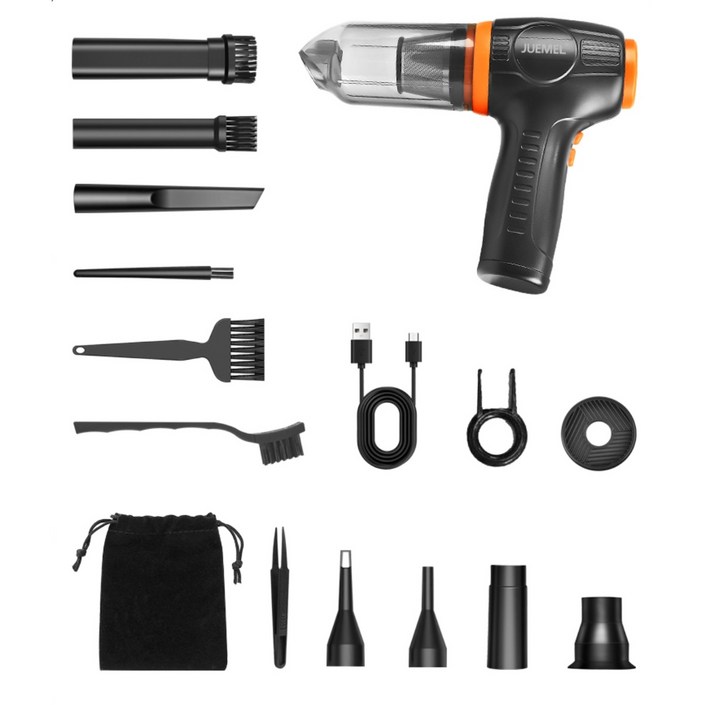 무선 청소기 미니 에어건 2 in 1 다용도 소형 핸디청소기 가정용 차량용 송풍기, M7057, 블랙오렌지