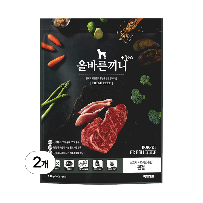 국개대표 강아지 올바른끼니 기능성 사료, 뼈관절강화, 1.2kg, 2개