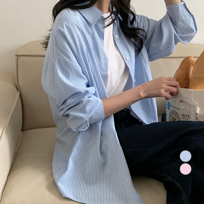 아피나르 여성용 루즈핏 스트라이프 긴팔 셔츠 아피나르 여성용 루즈핏 스트라이프 긴팔 셔츠