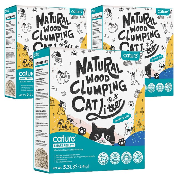 캣처 고양이 스마트 원목 모래, 2.4kg, 3개, 무향