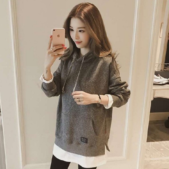 디멜디 여성용 레이어드 연출 오버핏 캐주얼 봄 후드 맨투맨
