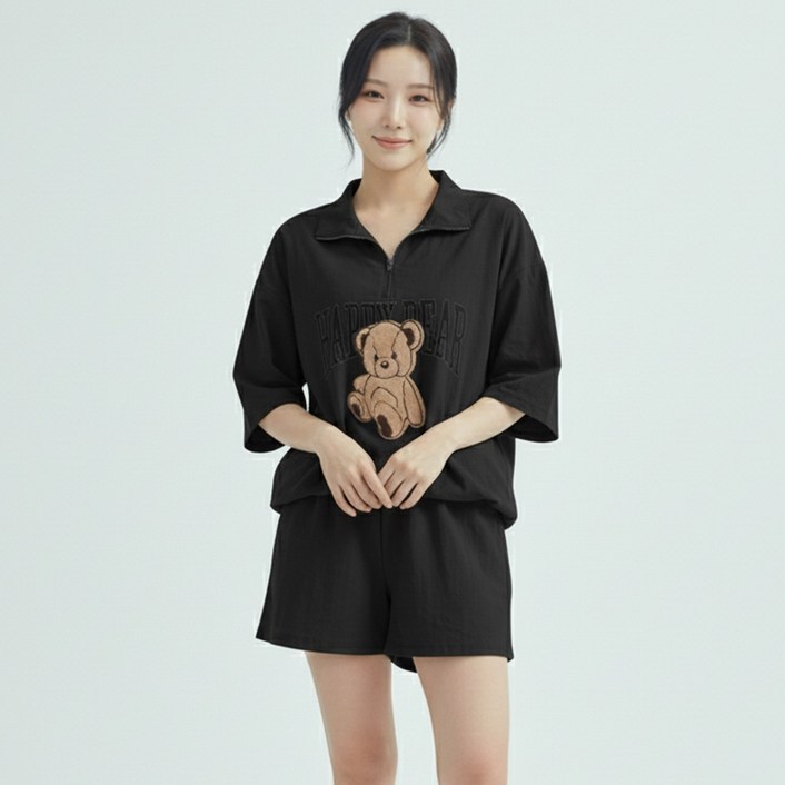 메이첼 보에니 루즈핏 집업 반팔  반바지 세트 12297