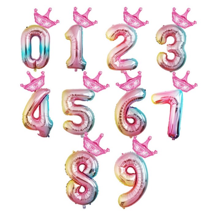 블럭마트 파티용품 알루미늄 숫자풍선 세트, 1세트, 핑크왕관