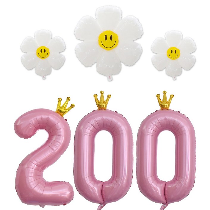 [해피쏘굿] 40인치 왕관 숫자 (100~900) +데이지 풍선세트, 1세트, 핑크