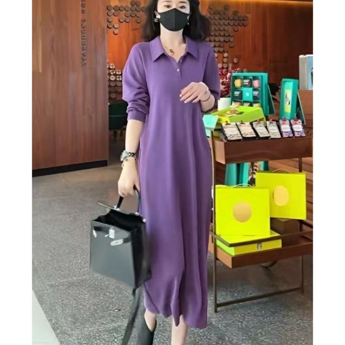 베루라 카라긴팔롱원피스 체형커버일자핏봄가을원피스 데프론원피스