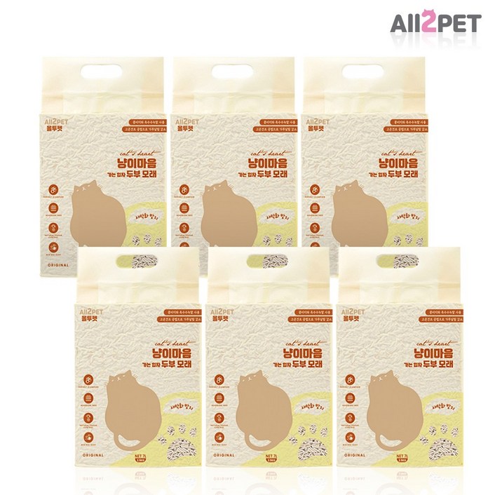 올투펫 고양이 가는입자 두부모래 무향/녹차 7L 2.5kg x 6팩, 42L, 6개