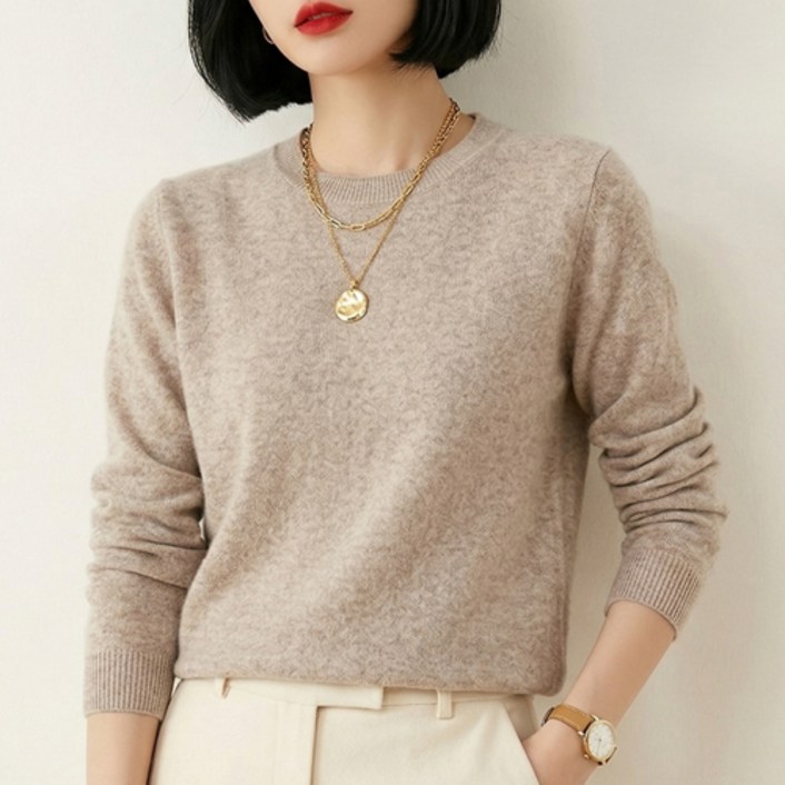 핑크셀럽 여성용 베이직 보들 라운드 니트 티셔츠