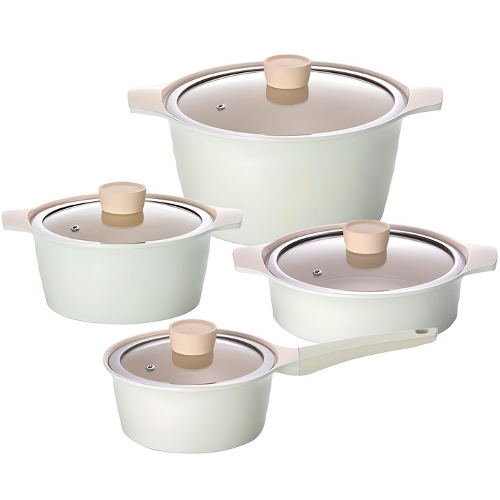 쿠킨 인덕션 세라믹 냄비 세트 4개, 레몬민트, 편수 16cm 양수 18cm 양수 24cm 전골 20cm, 1세트