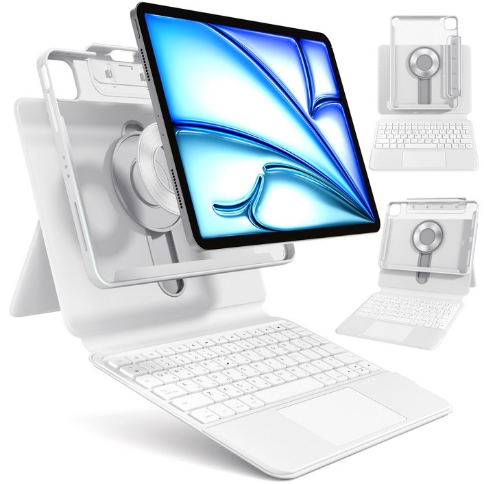 AITEWO 아이패드 키보드 케이스 매직 맥세이프 세로 가로 높이조절 펜슬수납 트랙패드 M4 M5 A16 10.91112.913인치 프로1234세대 에어4567, 화이트, 1개