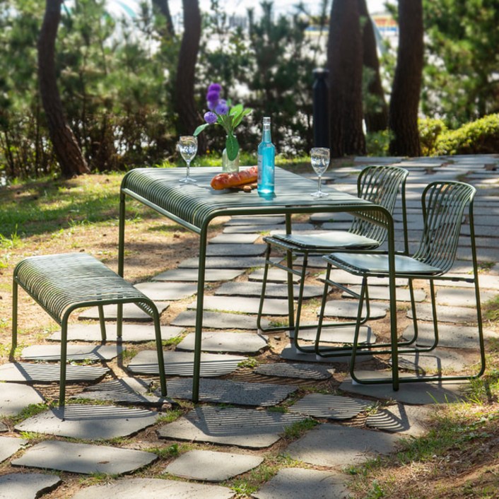 코나 빅 핑크 철제 카페 테라스 4인 야외테이블세트, 올리브그린