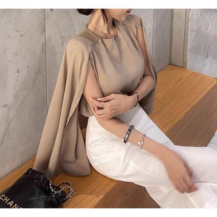 케이프 블라우스 여성 여름 봄 하객 결혼식 루즈핏 프렌치 망토 민소매 하객룩 모임룩