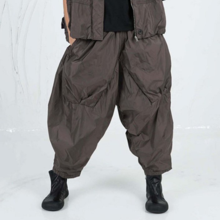 벅시루 여성 하이볼륨 입체절개 봄가을 합포 여자 미시룩 체형커버 허리밴딩 항아리 배기바지