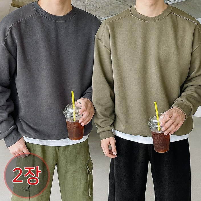 [1+1] 2장가격 절개라인 베어 양털 기모 자극제로 오버핏 맨투맨