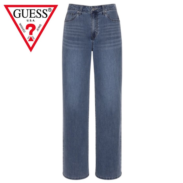 백화점발송 게스 여성 청바지 와이드 데님 팬츠 사계절 스판 편안한 워싱 활동성 캠핑 여행