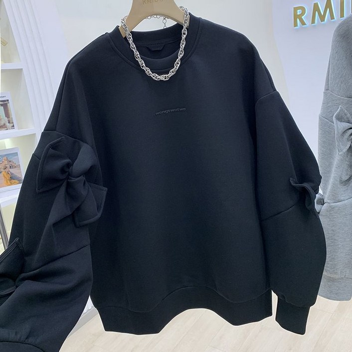 메인워크 여겅 빅사이즈 맨투맨 티 봄가을 리본 캐주얼 간절기 상의 빈티지 루즈핏 스타일리시 슬림핏 아우터 티