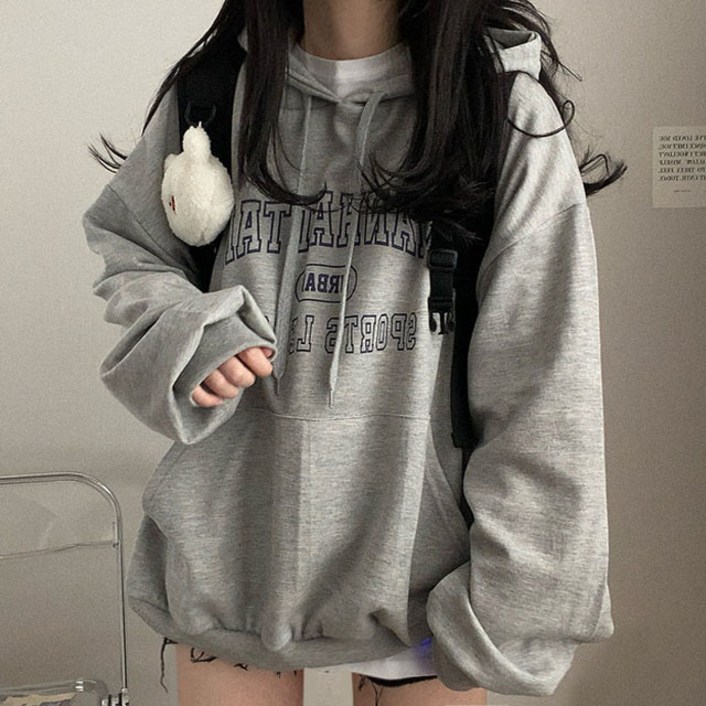 오늘출발 국내생산 데일리꾸안꾸 맨하탄 레터링 후드티 기모 커플후드 빅사이즈