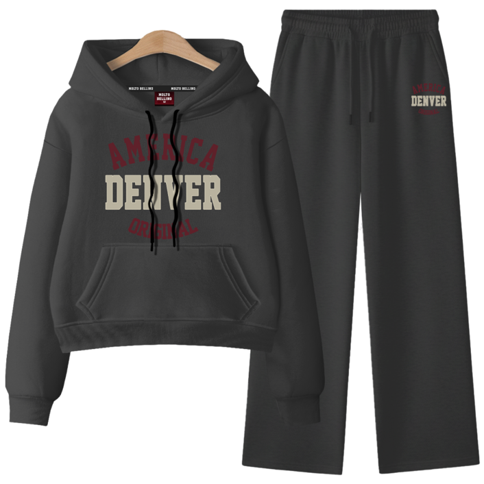 [ANSANGSA] 덴버A 루즈핏 세미크롭 여성 후드 상하 세트