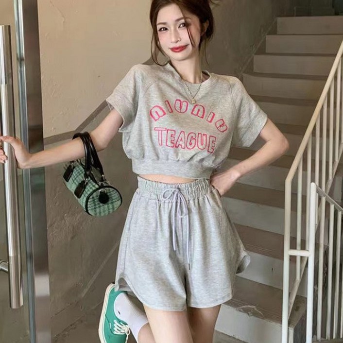 소소걸 니우 크롭 반팔세트 반크롭 반팔 반바지 트레이닝 세트