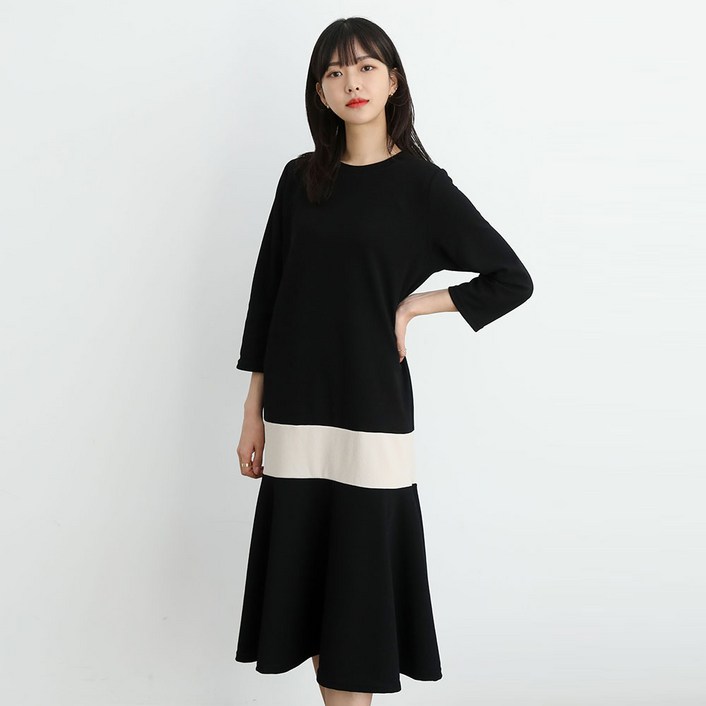 프롬코 여성 봄가을 데일리 칠부소매 루즈핏 롱 원피스 FRC151