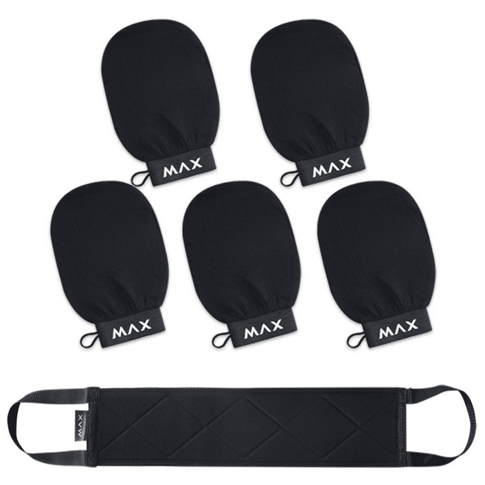 맥스 때미리 때밀이장갑 때타올 수건 6종, 블랙, 1세트, 6개입