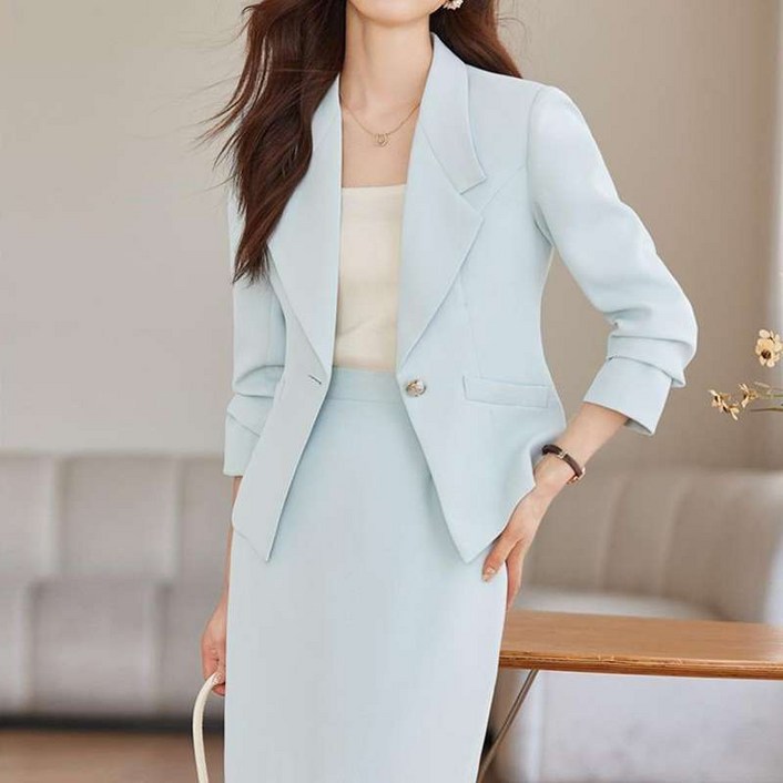 더벨러리 여성 싱글 정장 스커트 셋업 세트 BKS4838 자켓 치마 오피스룩 하객룩