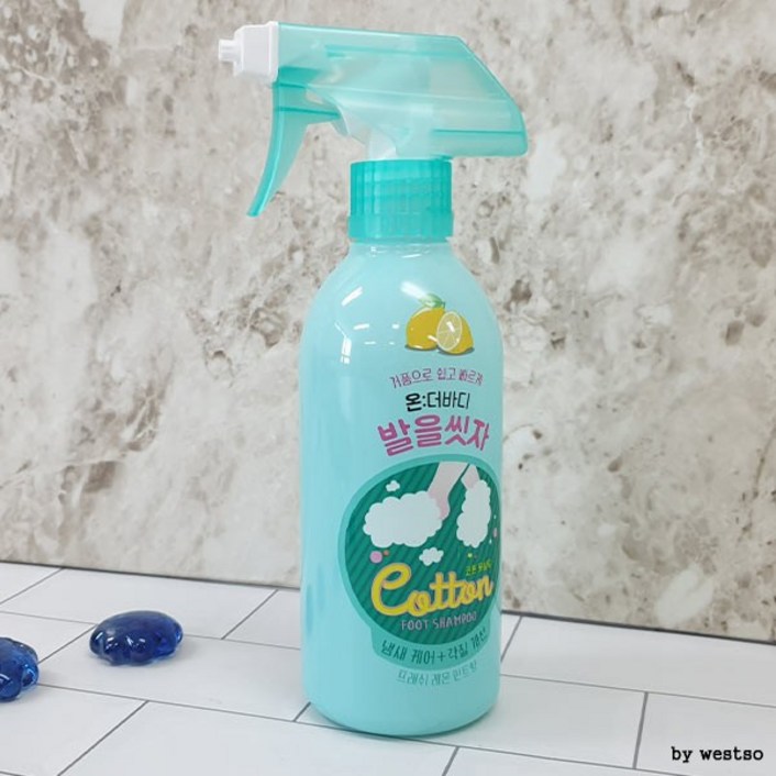 헤어케어 샴푸 생활건강 헤어 욕실 용품 온더바디 코튼 풋 레몬민트향 385ml, 1개