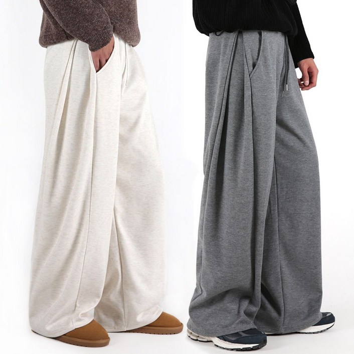 오버나인 남자 남성 겨울기모 숏 롱 기장선택 핀턱 와이드 트레이닝 팬츠 바지