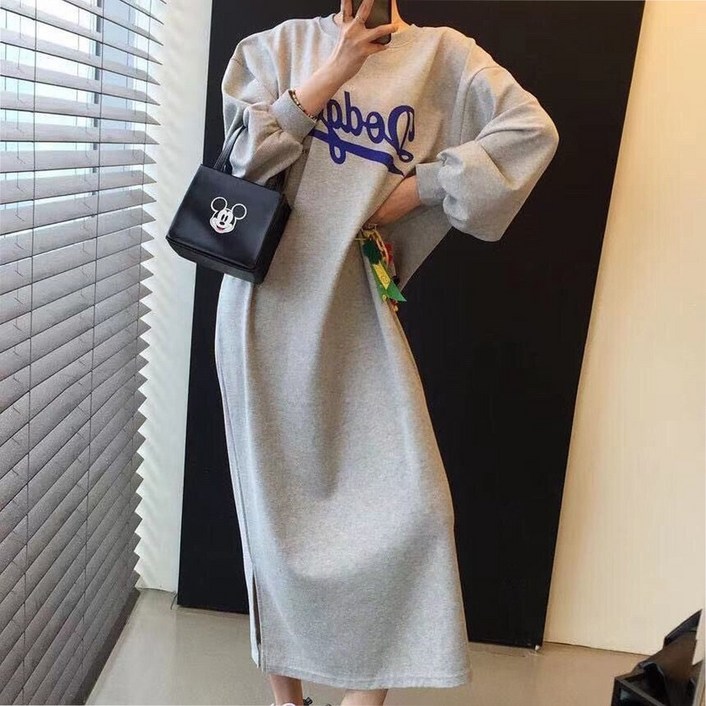 륀엘르 여성 오버핏 츄리닝원피스 레터링