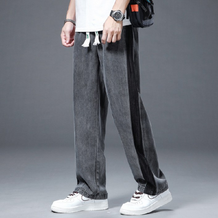 텐셀 와이드 레그 청바지 남자 2022 년 여름 얇은 느슨한 스트레이트 아이스 실크 레저 스포츠 걸레 롱 바지