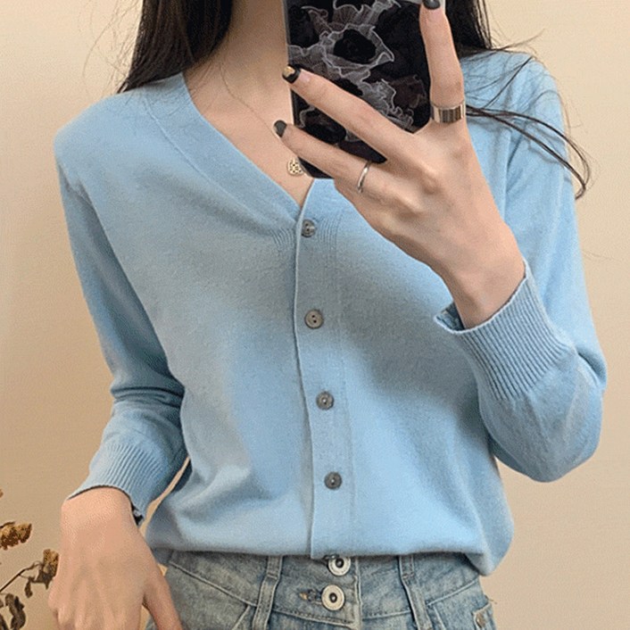 와일리 소프트 데일리 베이직 V넥 니트 가디건