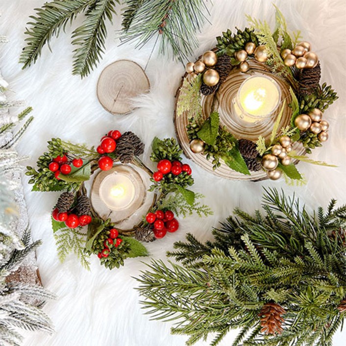 왓위셀 크리스마스 성탄 미니 열매 캔들리스 캔들링 조화 테이블 데코, 1개