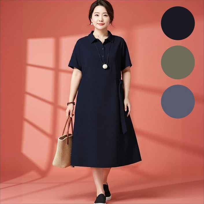 소엘 중년 체형커버 반팔 원피스