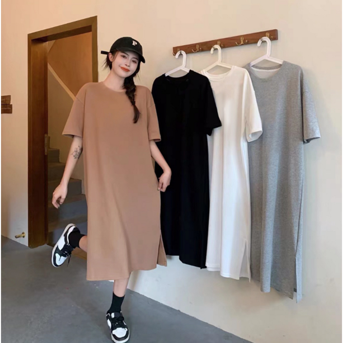 버블홈 임산부 원피스 빅사이즈 반팔 롱 원피스 밑트임 편안한 박시핏 체형커버