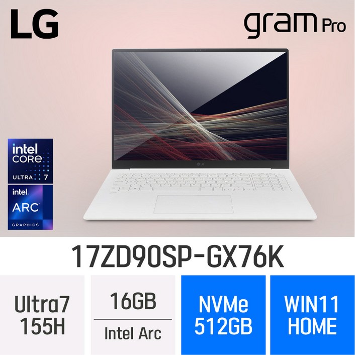 당일출고 LG전자 그램 프로17 17ZD90SPGX76K 최신형 업무용 인강용 고사양 노트북, 17ZD90SPGX76K, WIN11 Home, 16GB, 512GB, White
