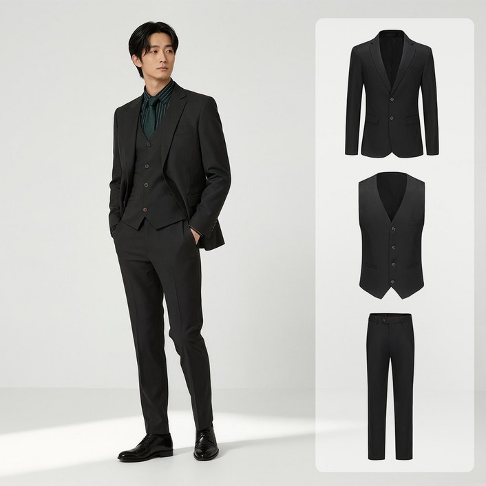 Cloudstyle 투버튼 캐주얼 쓰리피스 남성 정장세트 재킷조끼바지 면접 출근룩 남자수트 3피스 결혼식 하객 남성 슈트 4컬러