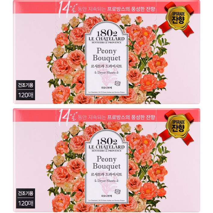 르샤트라1802 건조기용 드라이시트 섬유유연제 피오니부케 본품 120매 르샤트라1802 건조기용 드라이시트 섬유유연제 피오니부케 본품 120매