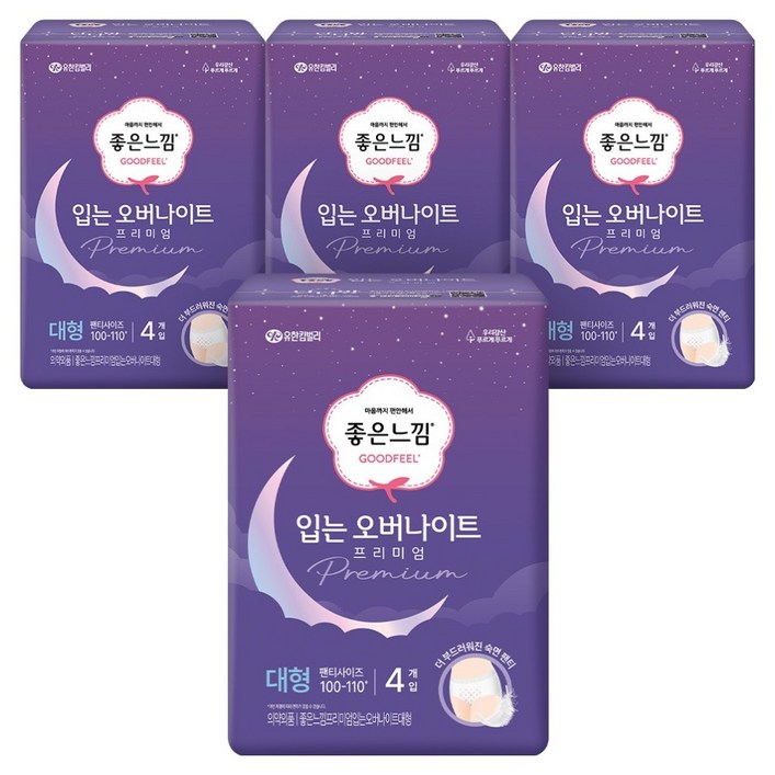좋은느낌 프리미엄 입는 오버나이트, 대형, 4개입, 4개