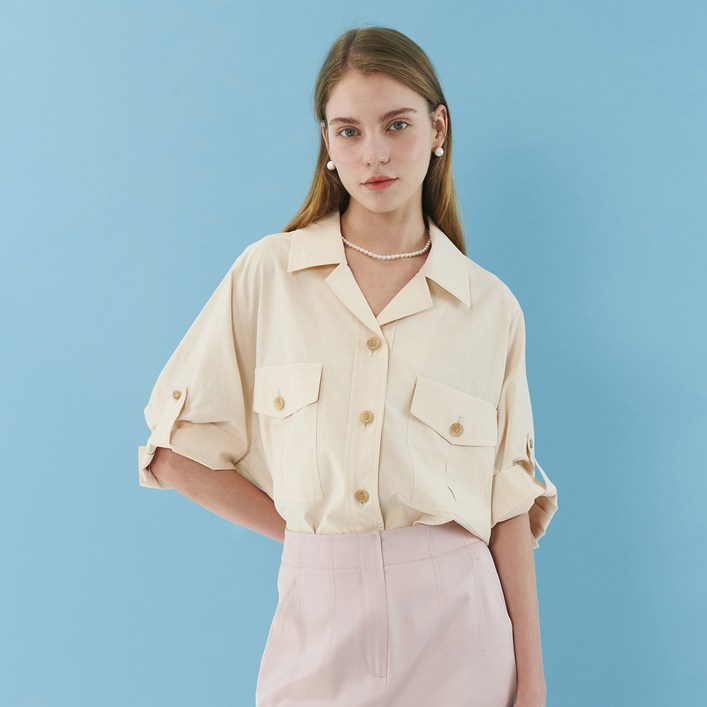 올리브데올리브 여성용 플랩 포켓 오버핏 셔츠