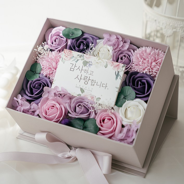 라솔트 비누꽃 생화 플라워 반전 용돈박스  쇼핑백, 퍼플, 1세트