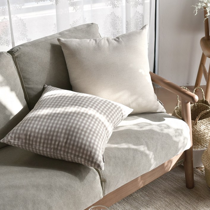 모던 체크 베이지 워싱내츄럴 쇼파 쿠션커버 순면 사각 디자인 소파 쿠션 2type  5size