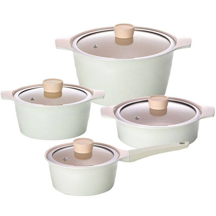 키친플라워 인덕션 쿠킨 레몬민트 세라믹 냄비 세트 4개, 민트, 편수 16cm  양수 18cm  양수 24cm  전골 20cm, 1세트