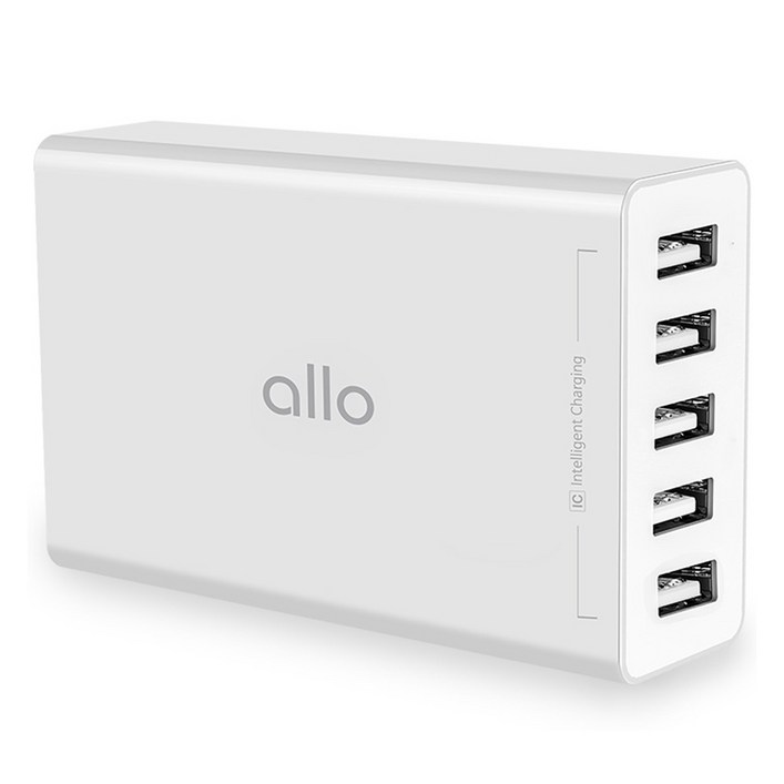 알로코리아 USB 5포트 2.4A 스마트 멀티 고속 충전기 UC401S, 화이트, 1개 알로코리아 USB 5포트 2.4A 스마트 멀티 고속 충전기 UC401S, 화이트, 1개