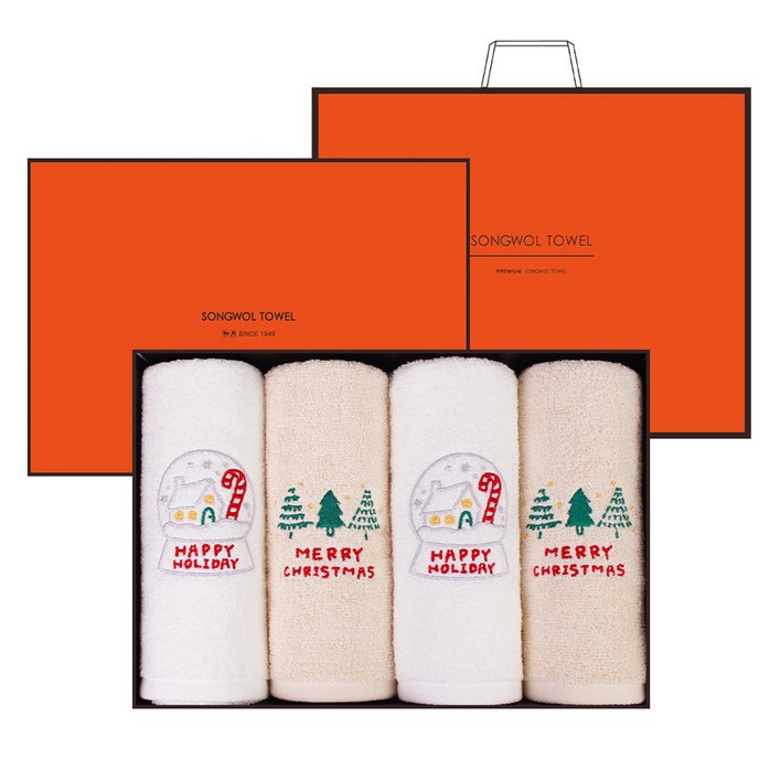 송월타월 크리스마스 크리스마스에디션 호텔 수건 130g 30수 면사 4p  케이스  쇼핑백