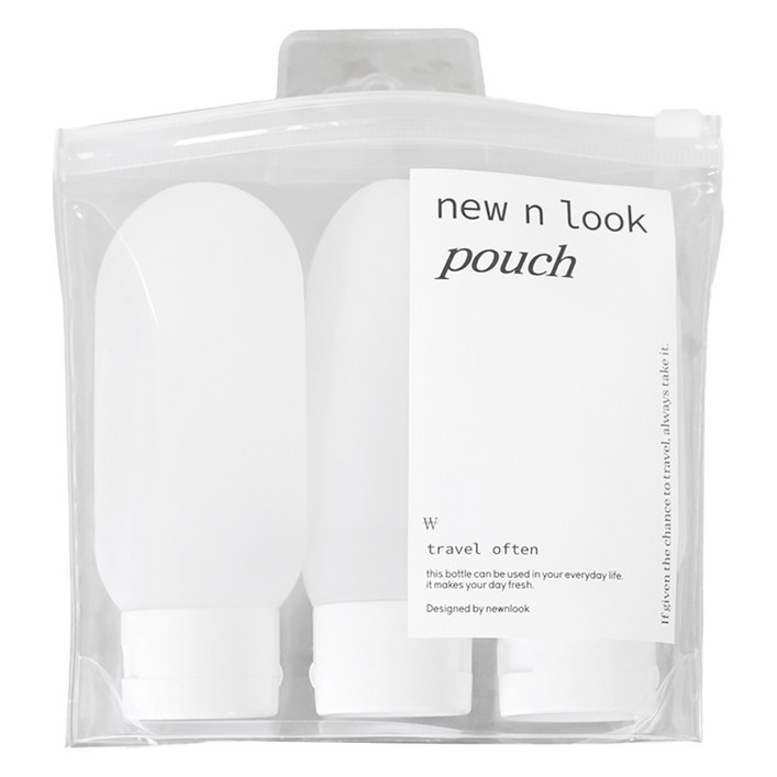 뉴앤룩 여행용 공병 휴대용 욕실 리필용기 100ml x 3p  파우치  라벨 스티커 세트