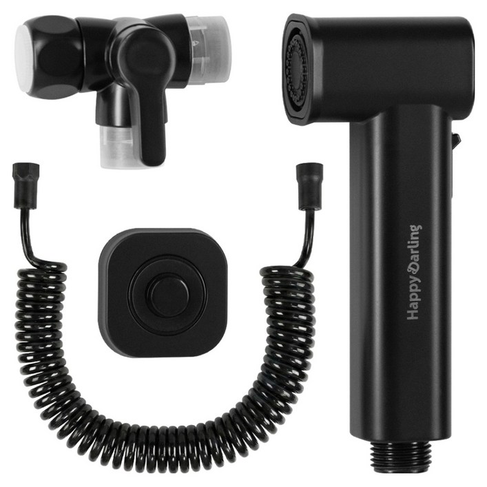 해피달링 다용도 욕실 스프레이건 베란다 호스 청소건 세트, 블랙