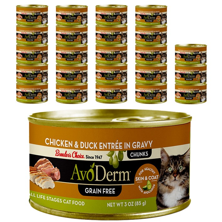 아보덤 그레인프리 고양이 주식캔, 치킨 + 오리 혼합맛, 85g, 24개 20230802